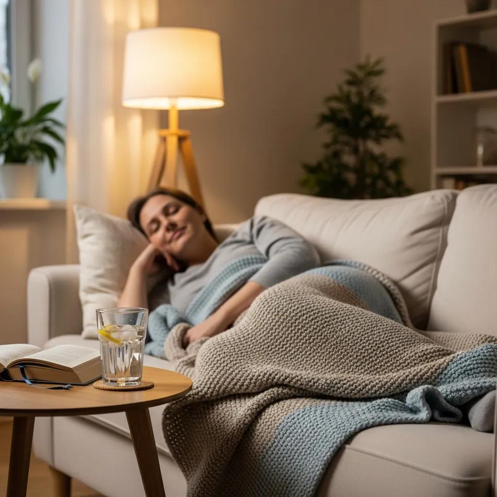 Lazerle hemoroid ameliyatı sonrası evde dinlenen hasta, konfor ve iyileşme vurgusu